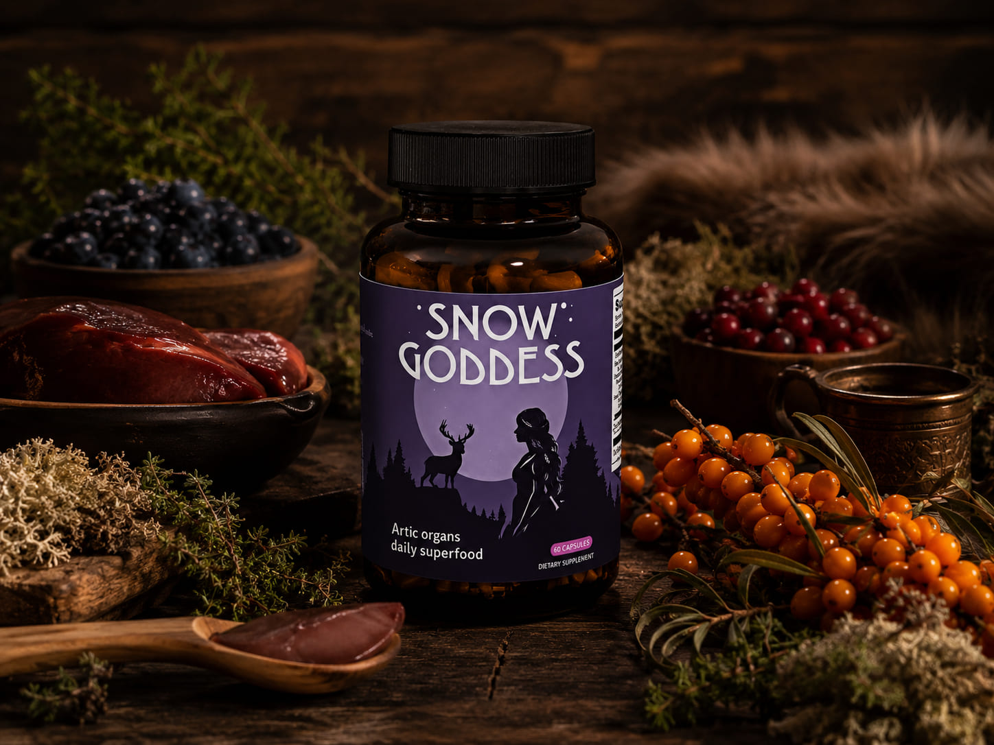 Snow Goddess with whole foods and Arctic herbs